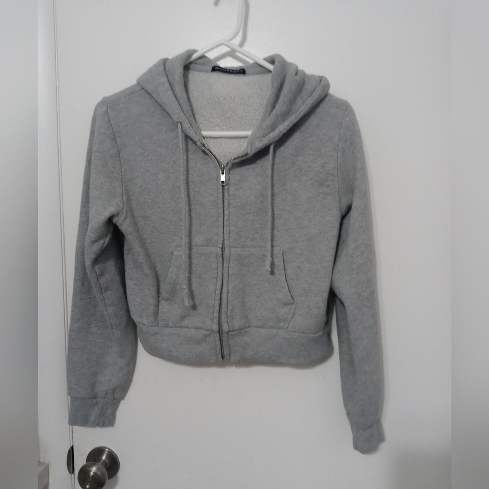 Brandy Melville Gray full zip Fleece Hoodie w pockets Small